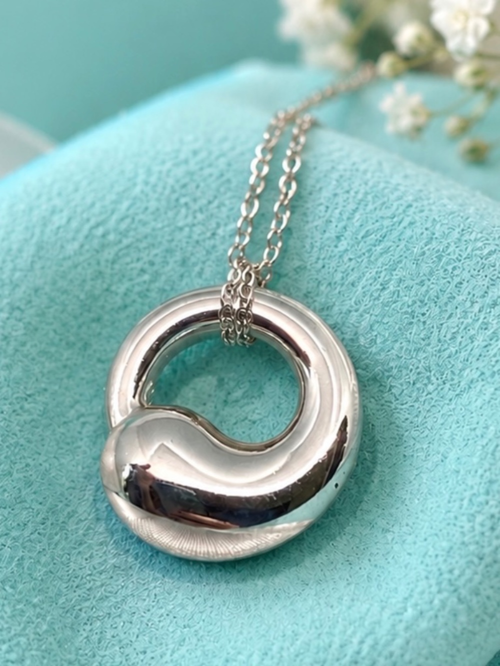 Tiffany & Co. Elsa Peretti Eternal Circle Pendant Necklace .925 Silver 16”